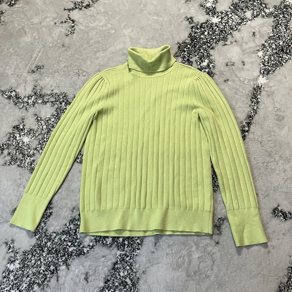 Talbots Sweater Womens Size Large Green Ribbed Turtleneck Cotton Blend Basic - Picture 1 of 7